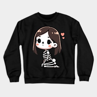 Cute Skeleton Girl Posing for Selfie | Halloween Kawaii Design for Girls Crewneck Sweatshirt